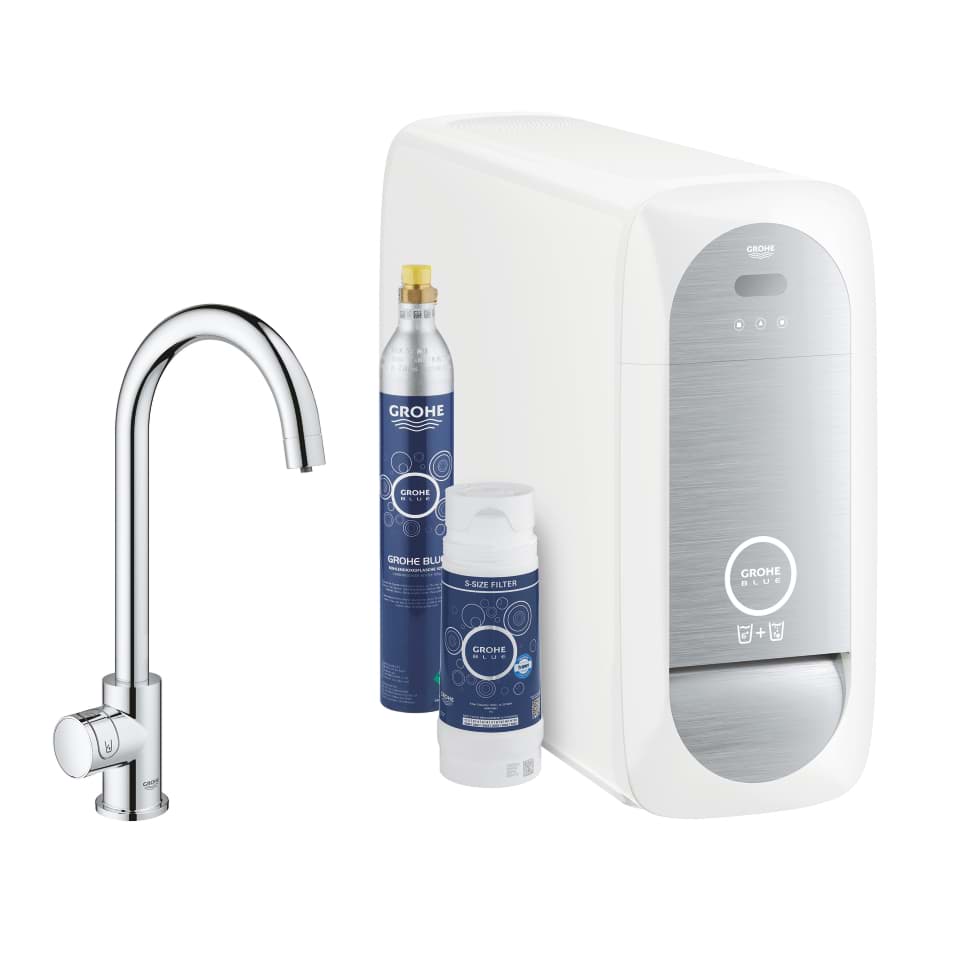 GROHE Blue Home C-spout starter kit with Mono faucet krom #31498001 resmi