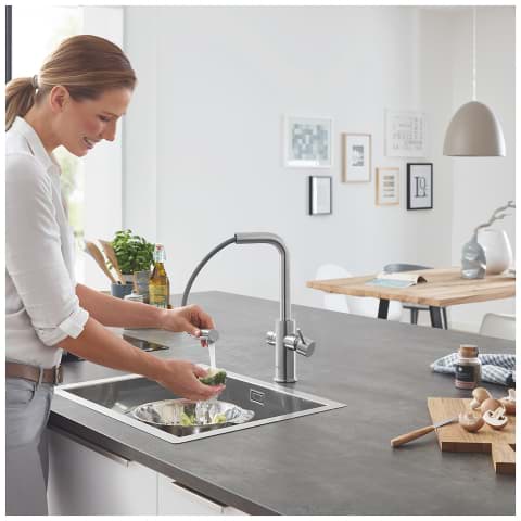 GROHE Blue Home L spout starter kit with pull-out mousseur spout #31539DC0 - supersteel resmi