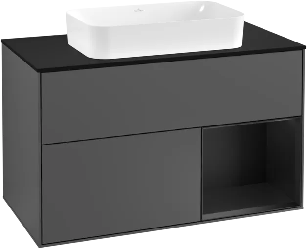 Picture of VILLEROY BOCH Finion Vanity unit, with lighting, 2 pull-out compartments, 1000 x 603 x 501 mm, Anthracite Matt Lacquer / Black Matt Lacquer / Glass Black Matt #F252PDGK