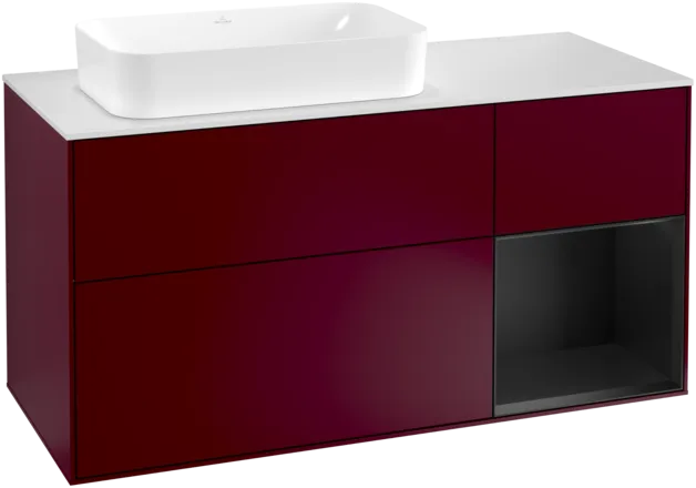 VILLEROY BOCH Finion Vanity unit, with lighting, 3 pull-out compartments, 1200 x 603 x 501 mm, Peony Matt Lacquer / Black Matt Lacquer / Glass White Matt #F281PDHB resmi