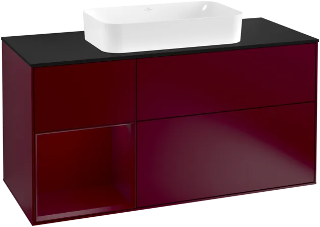 Picture of VILLEROY BOCH Finion Vanity unit, with lighting, 3 pull-out compartments, 1200 x 603 x 501 mm, Peony Matt Lacquer / Peony Matt Lacquer / Glass Black Matt #F292HBHB
