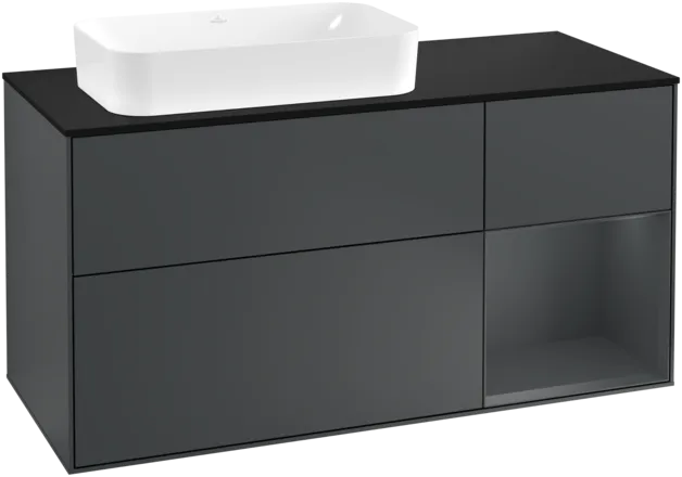 VILLEROY BOCH Finion Vanity unit, with lighting, 3 pull-out compartments, 1200 x 603 x 501 mm, Midnight Blue Matt Lacquer / Midnight Blue Matt Lacquer / Glass Black Matt #F282HGHG resmi
