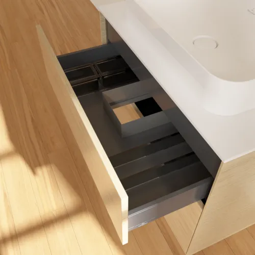 Bild von VILLEROY BOCH Finion Waschbeckenunterschrank, mit Beleuchtung, 2 Auszüge, 800 x 603 x 501 mm, Oak Veneer / Glass White Matt #G63100PC