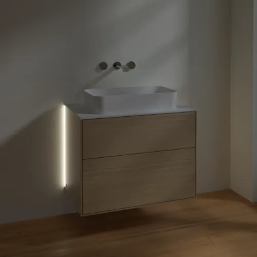 Bild von VILLEROY BOCH Finion Waschbeckenunterschrank, mit Beleuchtung, 2 Auszüge, 800 x 603 x 501 mm, Oak Veneer / Glass White Matt #G63100PC