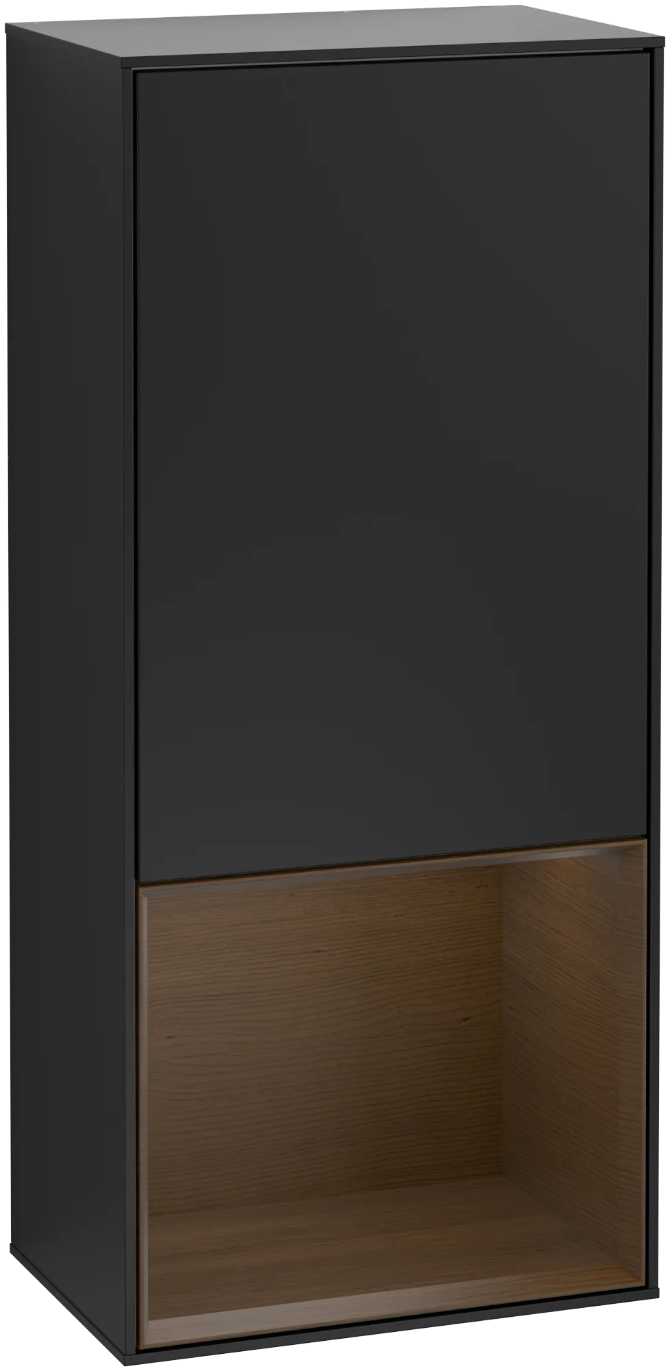 Bild von VILLEROY BOCH Finion Seitenschrank, mit Beleuchtung, 1 Tür, 418 x 936 x 270 mm, Black Matt Lacquer / Walnut Veneer #G540GNPD