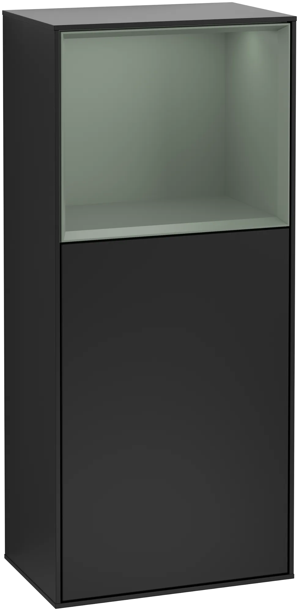 Bild von VILLEROY BOCH Finion Seitenschrank, mit Beleuchtung, 1 Tür, 418 x 936 x 270 mm, Black Matt Lacquer / Olive Matt Lacquer #G500GMPD