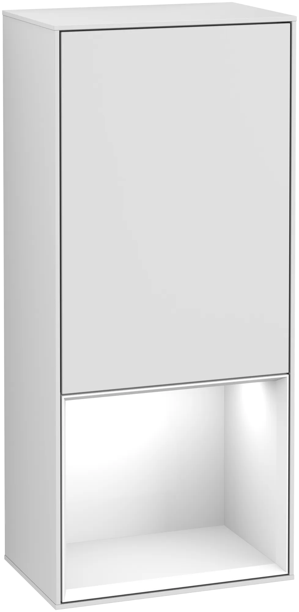 Bild von VILLEROY BOCH Finion Seitenschrank, mit Beleuchtung, 1 Tür, 418 x 936 x 270 mm, White Matt Lacquer / Glossy White Lacquer #G550GFMT