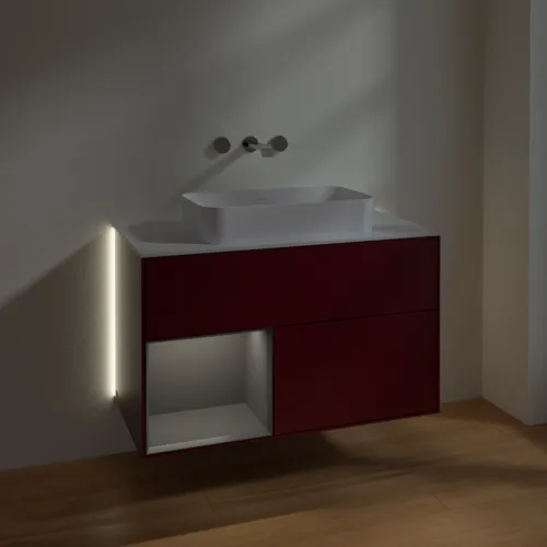 Bild von VILLEROY BOCH Finion Waschbeckenunterschrank, mit Beleuchtung, 2 Auszüge, 1000 x 603 x 501 mm, Peony Matt Lacquer / Anthracite Matt Lacquer / Glass White Matt #G651GKHB