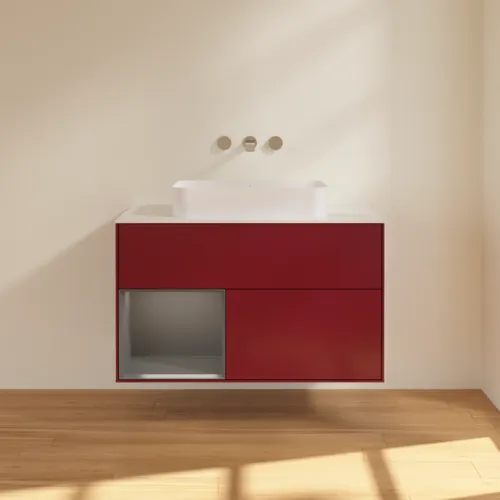 Bild von VILLEROY BOCH Finion Waschbeckenunterschrank, mit Beleuchtung, 2 Auszüge, 1000 x 603 x 501 mm, Peony Matt Lacquer / Anthracite Matt Lacquer / Glass White Matt #G651GKHB