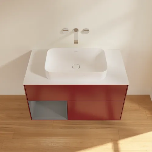 Bild von VILLEROY BOCH Finion Waschbeckenunterschrank, mit Beleuchtung, 2 Auszüge, 1000 x 603 x 501 mm, Peony Matt Lacquer / Anthracite Matt Lacquer / Glass White Matt #G651GKHB
