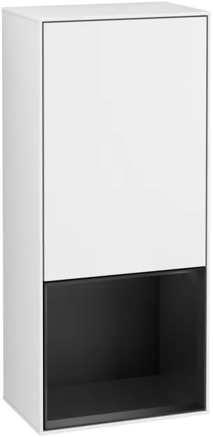 Bild von VILLEROY BOCH Finion Seitenschrank, mit Beleuchtung, 1 Tür, 418 x 936 x 270 mm, Glossy White Lacquer / Black Matt Lacquer #G540PDGF