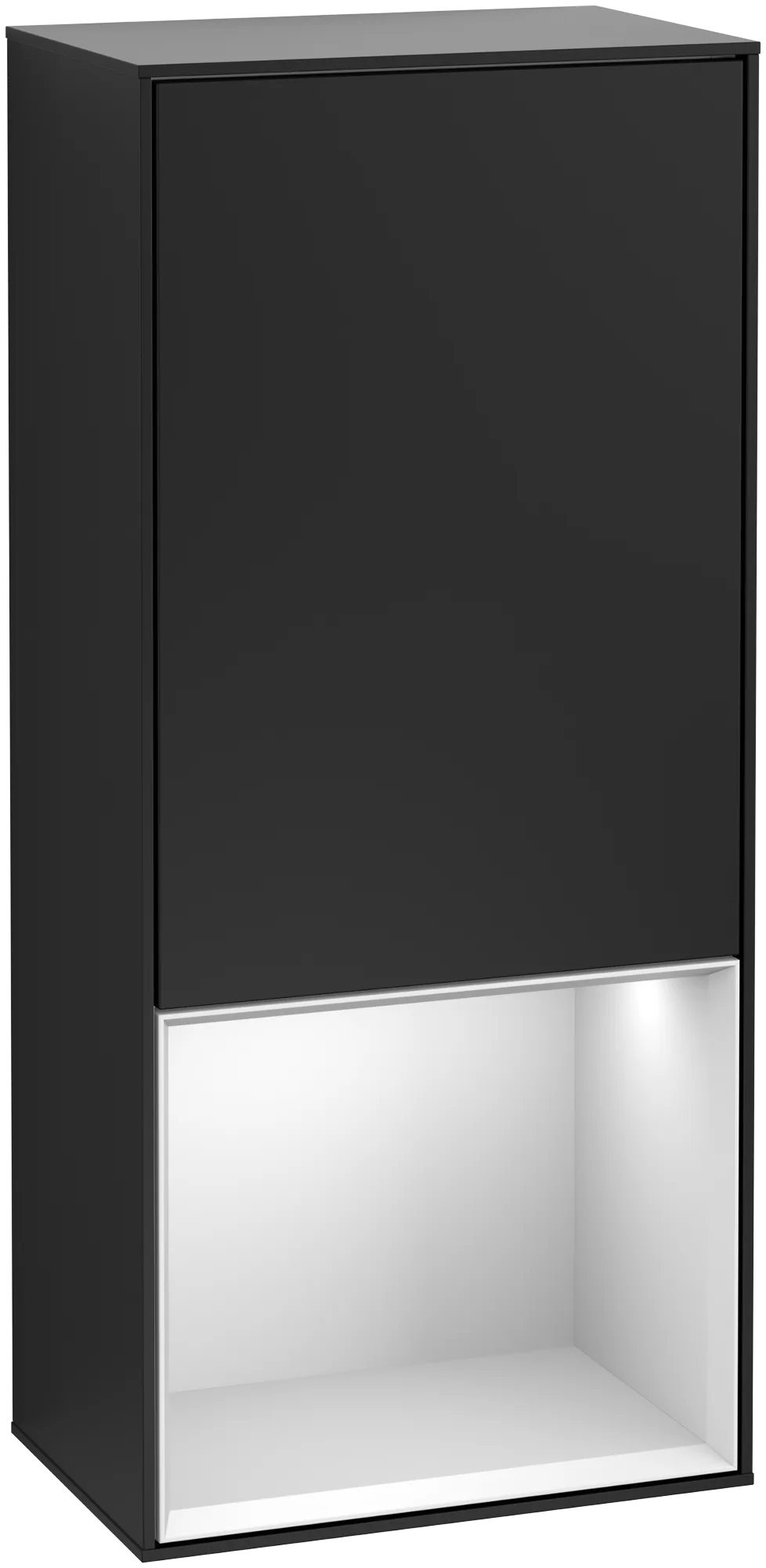 Bild von VILLEROY BOCH Finion Seitenschrank, mit Beleuchtung, 1 Tür, 418 x 936 x 270 mm, Black Matt Lacquer / White Matt Lacquer #G540MTPD