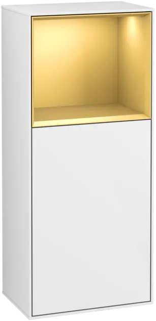 Bild von VILLEROY BOCH Finion Seitenschrank, mit Beleuchtung, 1 Tür, 418 x 936 x 270 mm, Glossy White Lacquer / Gold Matt Lacquer #G510HFGF