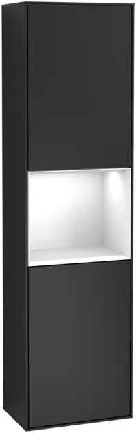 Bild von VILLEROY BOCH Finion Hochschrank, mit Beleuchtung, 2 Türen, 418 x 1516 x 270 mm, Black Matt Lacquer / Glossy White Lacquer #G470GFPD