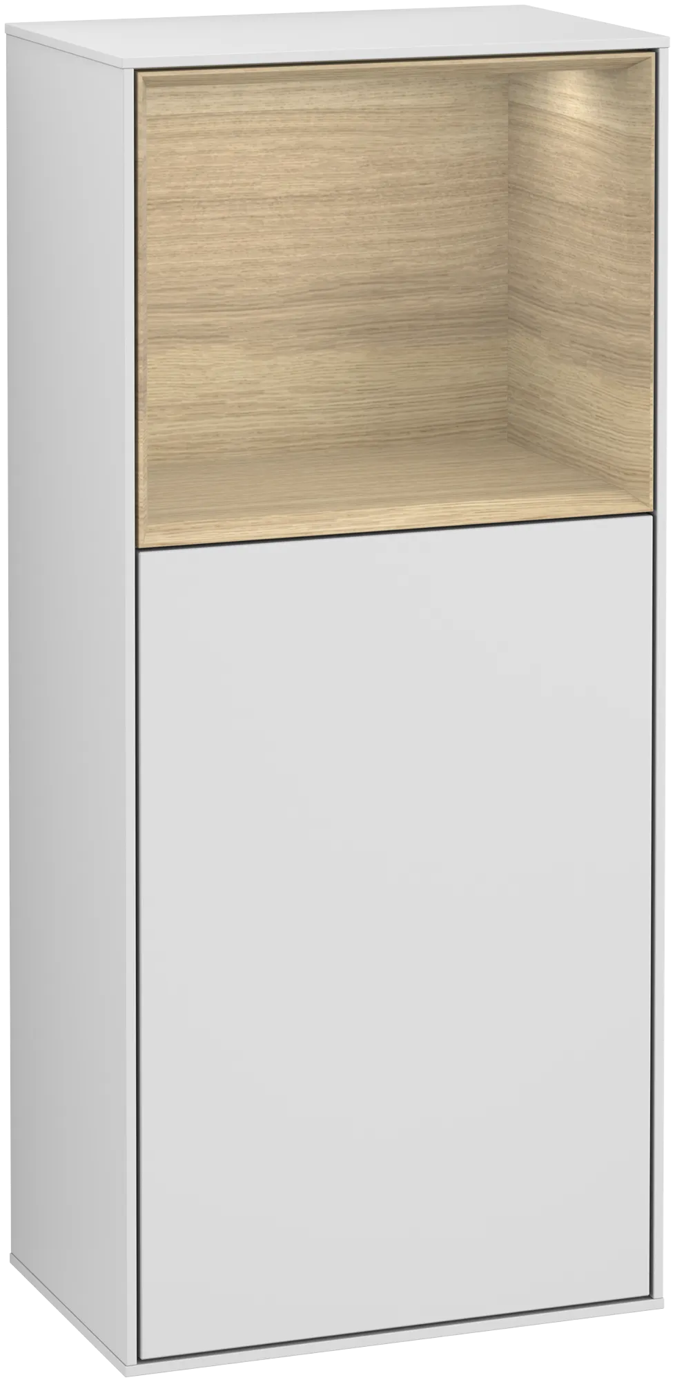 Bild von VILLEROY BOCH Finion Seitenschrank, mit Beleuchtung, 1 Tür, 418 x 936 x 270 mm, White Matt Lacquer / Oak Veneer #G510PCMT
