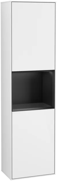 Bild von VILLEROY BOCH Finion Hochschrank, mit Beleuchtung, 2 Türen, 418 x 1516 x 270 mm, Glossy White Lacquer / Black Matt Lacquer #G460PDGF