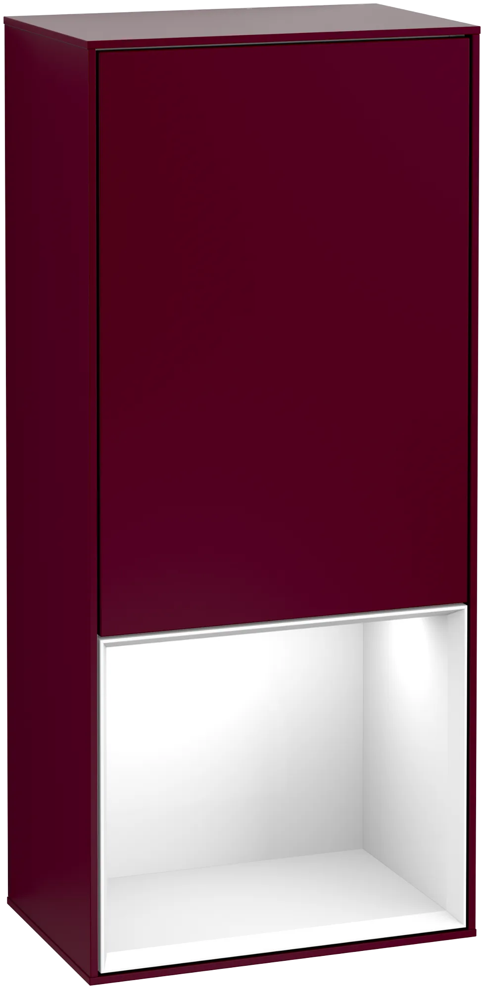 Bild von VILLEROY BOCH Finion Seitenschrank, mit Beleuchtung, 1 Tür, 418 x 936 x 270 mm, Peony Matt Lacquer / Glossy White Lacquer #G550GFHB
