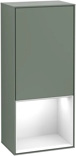 Bild von VILLEROY BOCH Finion Seitenschrank, mit Beleuchtung, 1 Tür, 418 x 936 x 270 mm, Olive Matt Lacquer / Glossy White Lacquer #G550GFGM