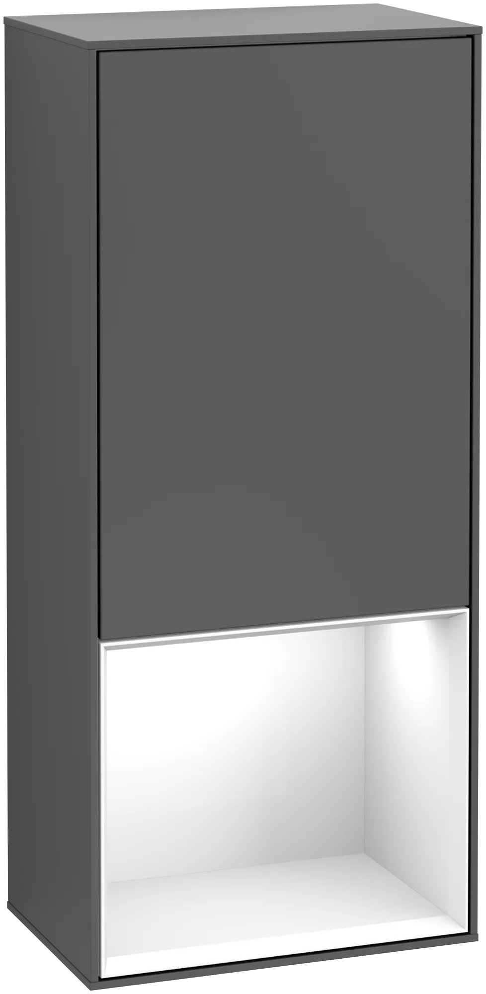 Bild von VILLEROY BOCH Finion Seitenschrank, mit Beleuchtung, 1 Tür, 418 x 936 x 270 mm, Anthracite Matt Lacquer / Glossy White Lacquer #G550GFGK