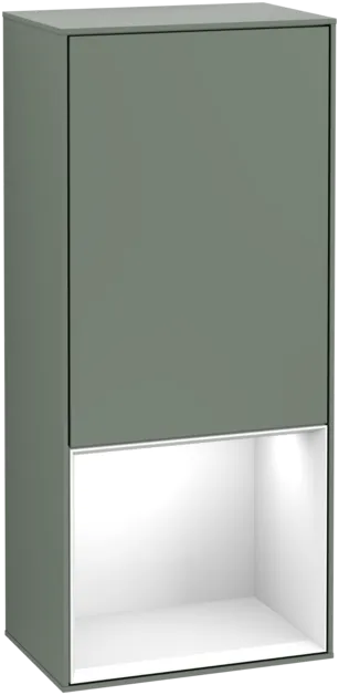 Bild von VILLEROY BOCH Finion Seitenschrank, mit Beleuchtung, 1 Tür, 418 x 936 x 270 mm, Olive Matt Lacquer / Glossy White Lacquer #G540GFGM