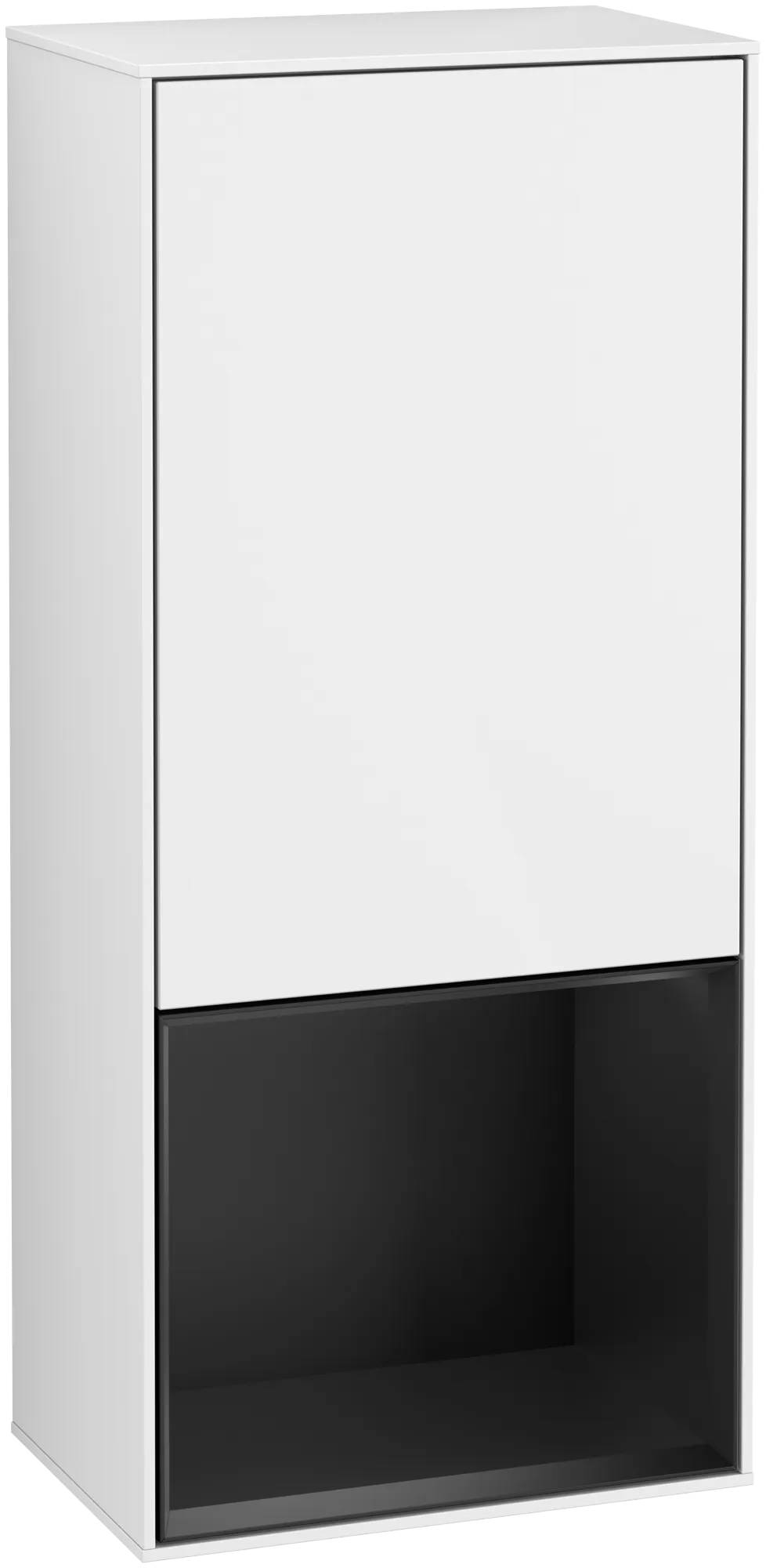 Bild von VILLEROY BOCH Finion Seitenschrank, mit Beleuchtung, 1 Tür, 418 x 936 x 270 mm, Glossy White Lacquer / Black Matt Lacquer #G550PDGF