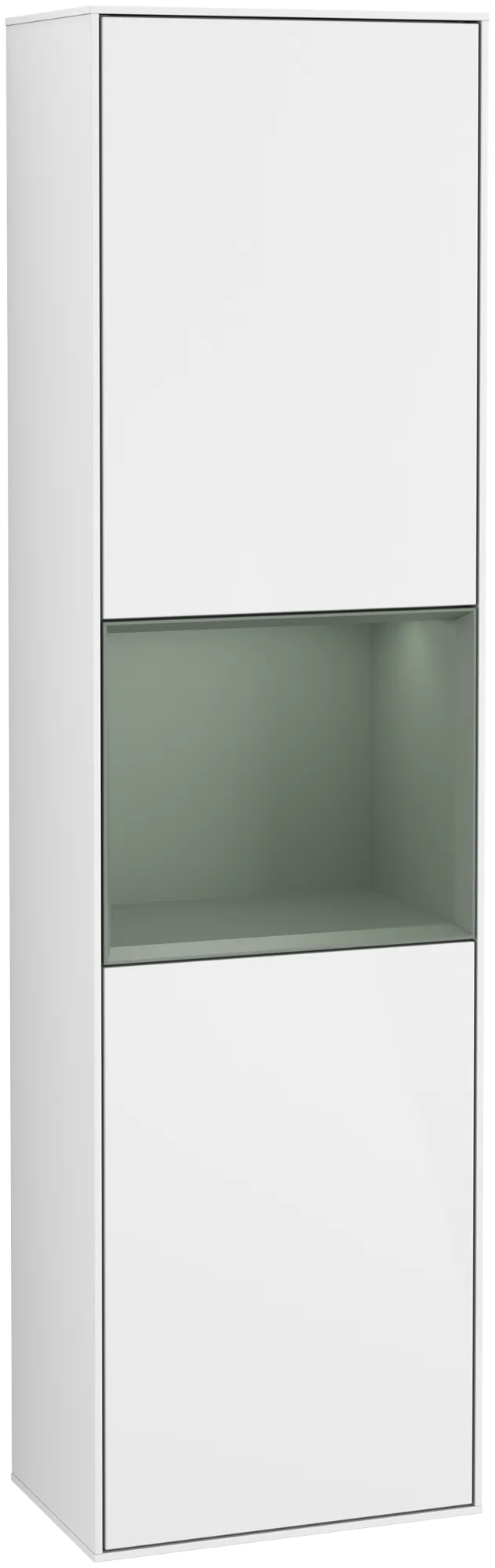 Bild von VILLEROY BOCH Finion Hochschrank, mit Beleuchtung, 2 Türen, 418 x 1516 x 270 mm, Glossy White Lacquer / Olive Matt Lacquer #G470GMGF