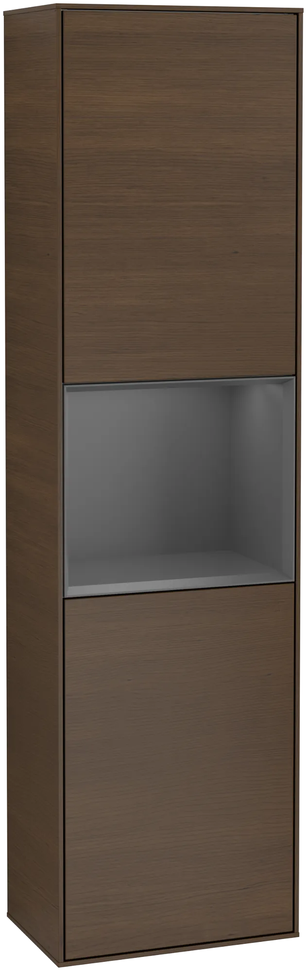VILLEROY BOCH Finion Tall cabinet, with lighting, 2 doors, 418 x 1516 x 270 mm, Walnut Veneer / Anthracite Matt Lacquer #G470GKGN resmi