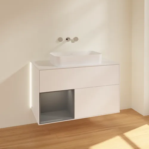 VILLEROY BOCH Finion Waschbeckenunterschrank, mit Beleuchtung, 2 Auszüge, 1000 x 603 x 501 mm, White Matt Lacquer / Anthracite Matt Lacquer / Glass White Matt #G651GKMT, Bild 2
