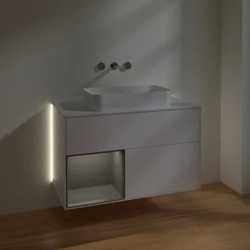 VILLEROY BOCH Finion Waschbeckenunterschrank, mit Beleuchtung, 2 Auszüge, 1000 x 603 x 501 mm, White Matt Lacquer / Anthracite Matt Lacquer / Glass White Matt #G651GKMT, Bild 5