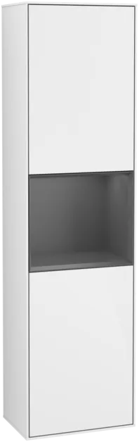 Bild von VILLEROY BOCH Finion Hochschrank, mit Beleuchtung, 2 Türen, 418 x 1516 x 270 mm, Glossy White Lacquer / Anthracite Matt Lacquer #G470GKGF