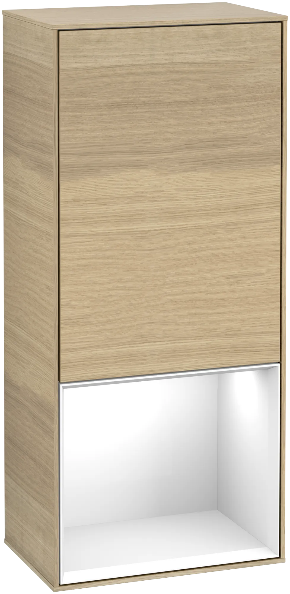 Bild von VILLEROY BOCH Finion Seitenschrank, mit Beleuchtung, 1 Tür, 418 x 936 x 270 mm, Oak Veneer / Glossy White Lacquer #G540GFPC