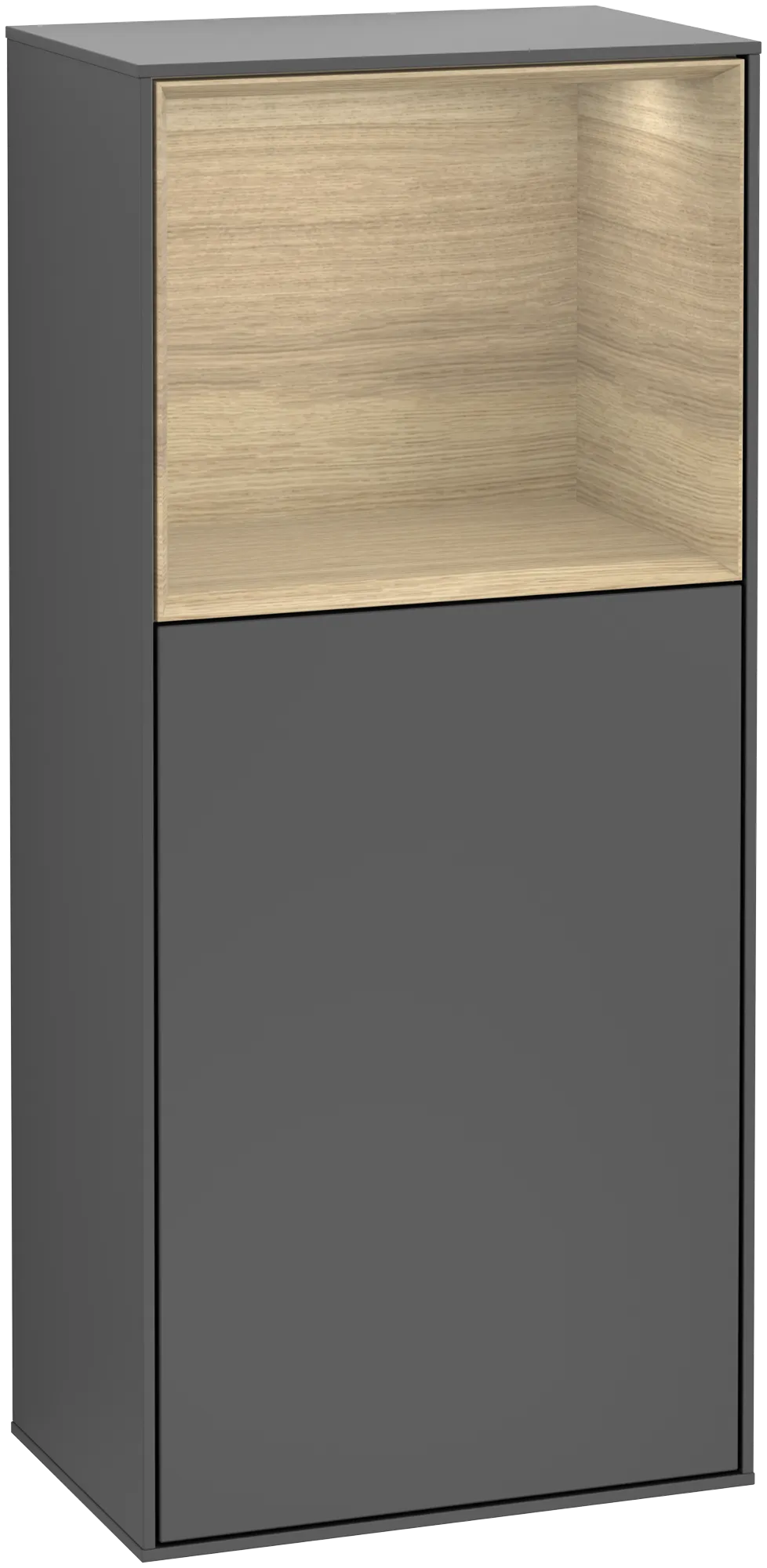 Obrázek VILLEROY BOCH Finion Side cabinet, with lighting, 1 door, 418 x 936 x 270 mm, Anthracite Matt Lacquer / Oak Veneer #G510PCGK