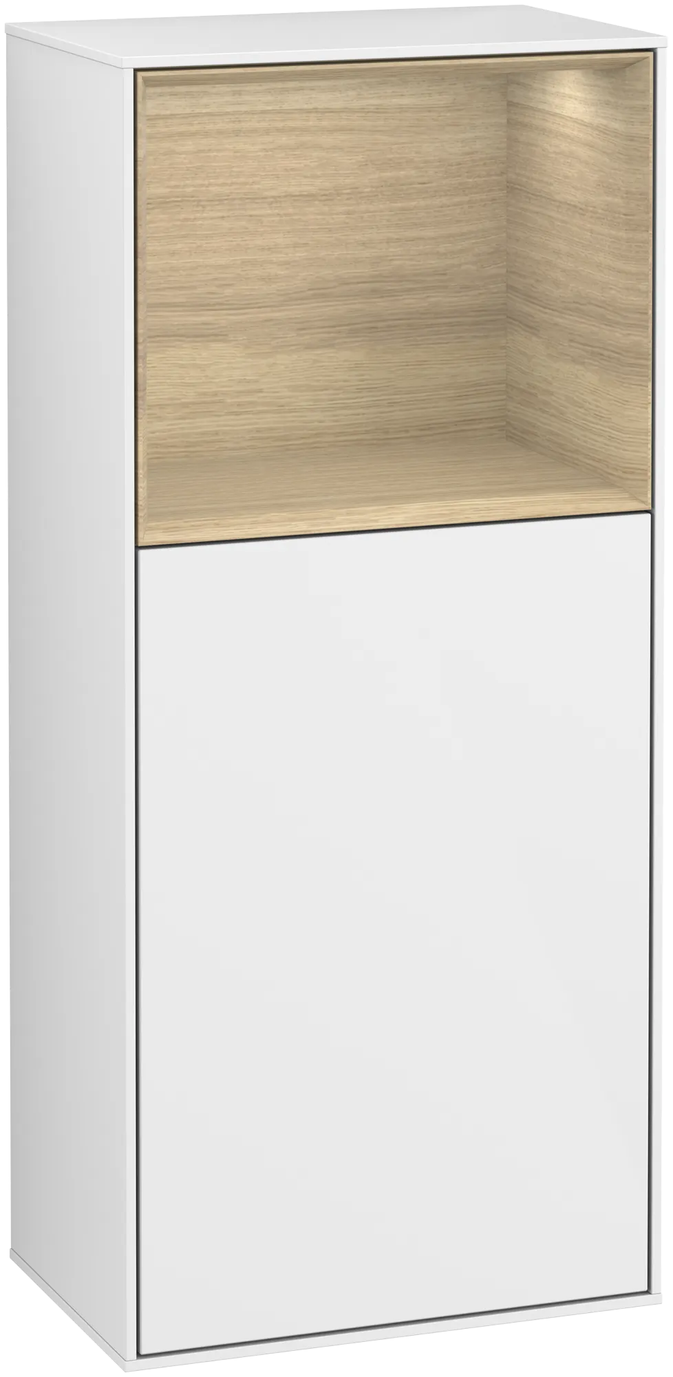 Bild von VILLEROY BOCH Finion Seitenschrank, mit Beleuchtung, 1 Tür, 418 x 936 x 270 mm, Glossy White Lacquer / Oak Veneer #G510PCGF