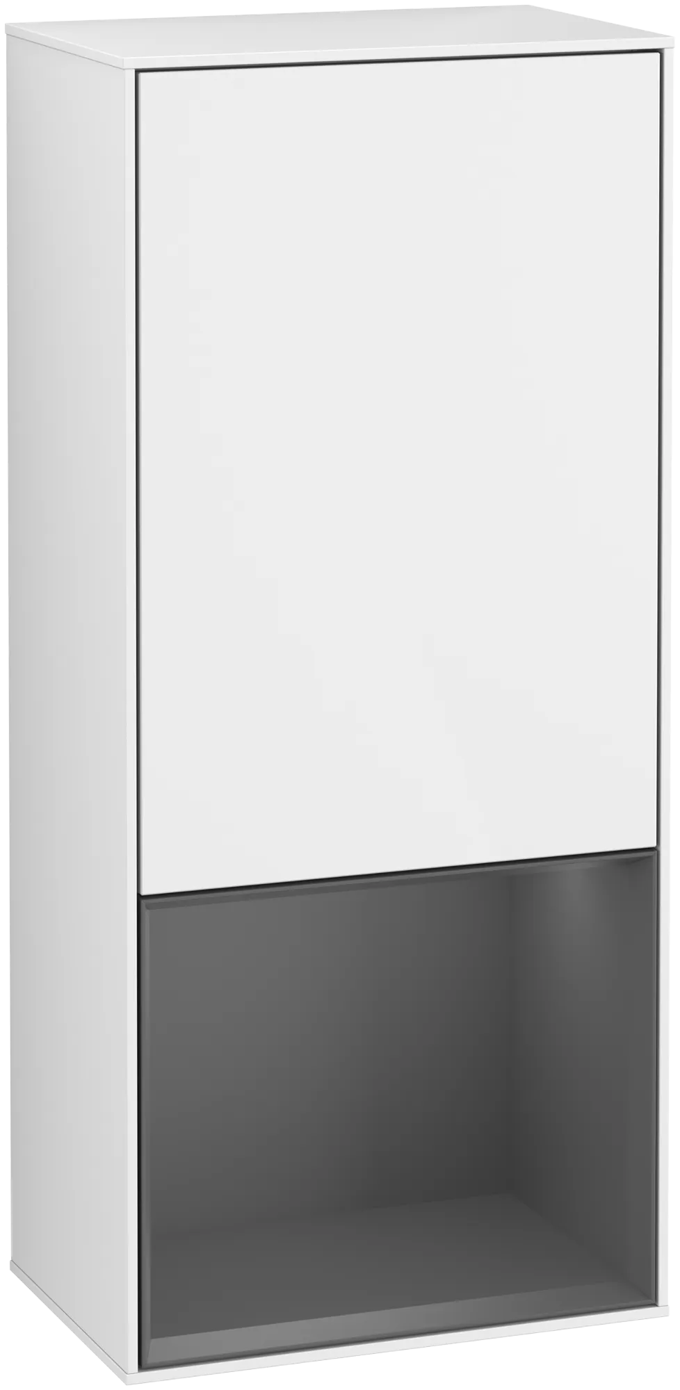 Bild von VILLEROY BOCH Finion Seitenschrank, mit Beleuchtung, 1 Tür, 418 x 936 x 270 mm, Glossy White Lacquer / Anthracite Matt Lacquer #G550GKGF