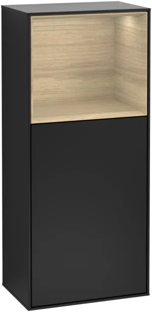 Bild von VILLEROY BOCH Finion Seitenschrank, mit Beleuchtung, 1 Tür, 418 x 936 x 270 mm, Black Matt Lacquer / Oak Veneer #G500PCPD