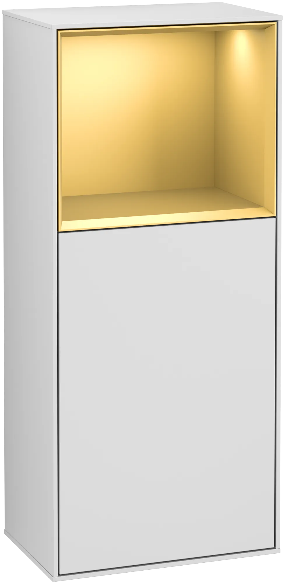 Bild von VILLEROY BOCH Finion Seitenschrank, mit Beleuchtung, 1 Tür, 418 x 936 x 270 mm, White Matt Lacquer / Gold Matt Lacquer #G500HFMT