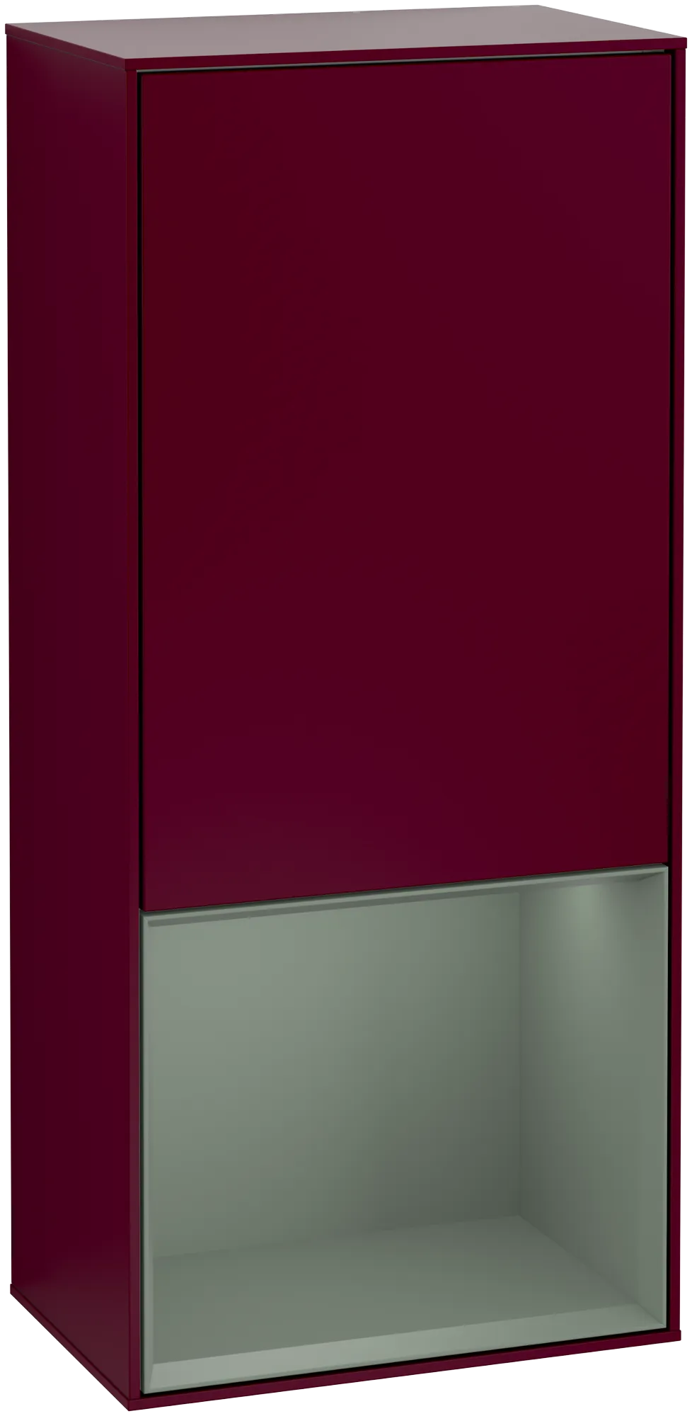 Bild von VILLEROY BOCH Finion Seitenschrank, mit Beleuchtung, 1 Tür, 418 x 936 x 270 mm, Peony Matt Lacquer / Olive Matt Lacquer #G550GMHB