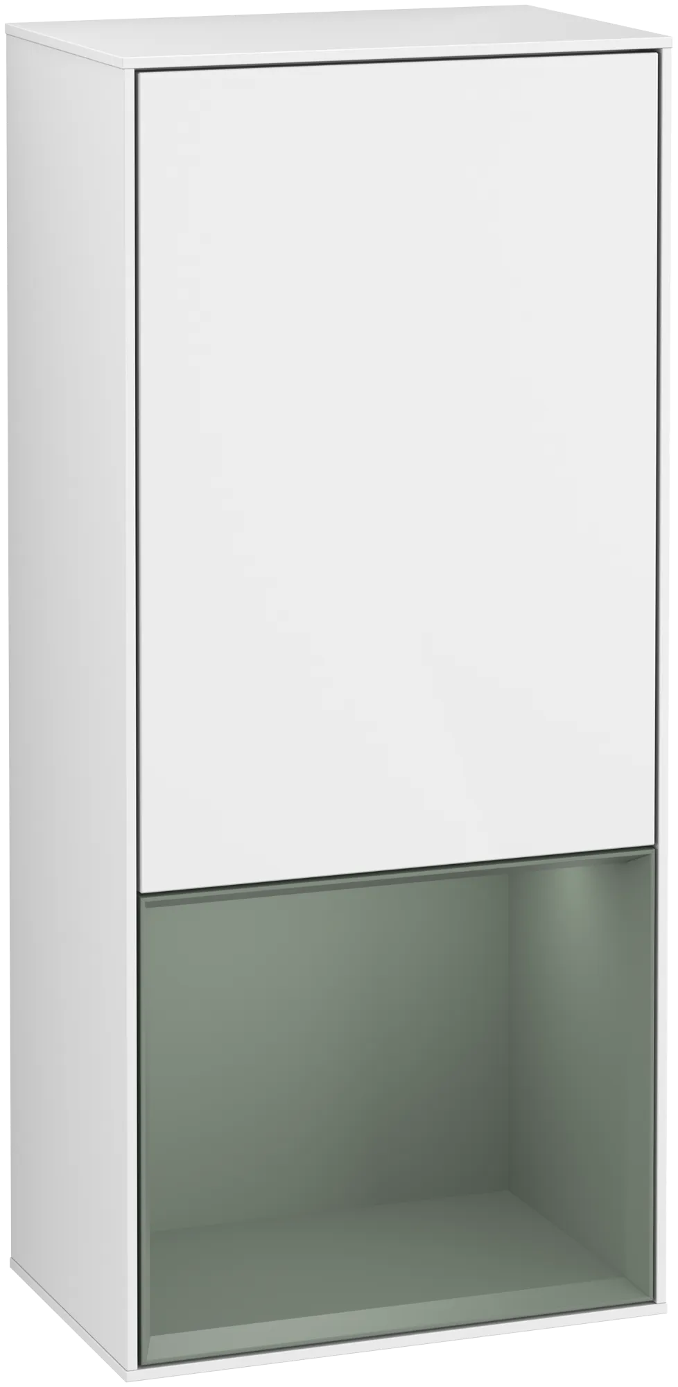 Bild von VILLEROY BOCH Finion Seitenschrank, mit Beleuchtung, 1 Tür, 418 x 936 x 270 mm, Glossy White Lacquer / Olive Matt Lacquer #G550GMGF