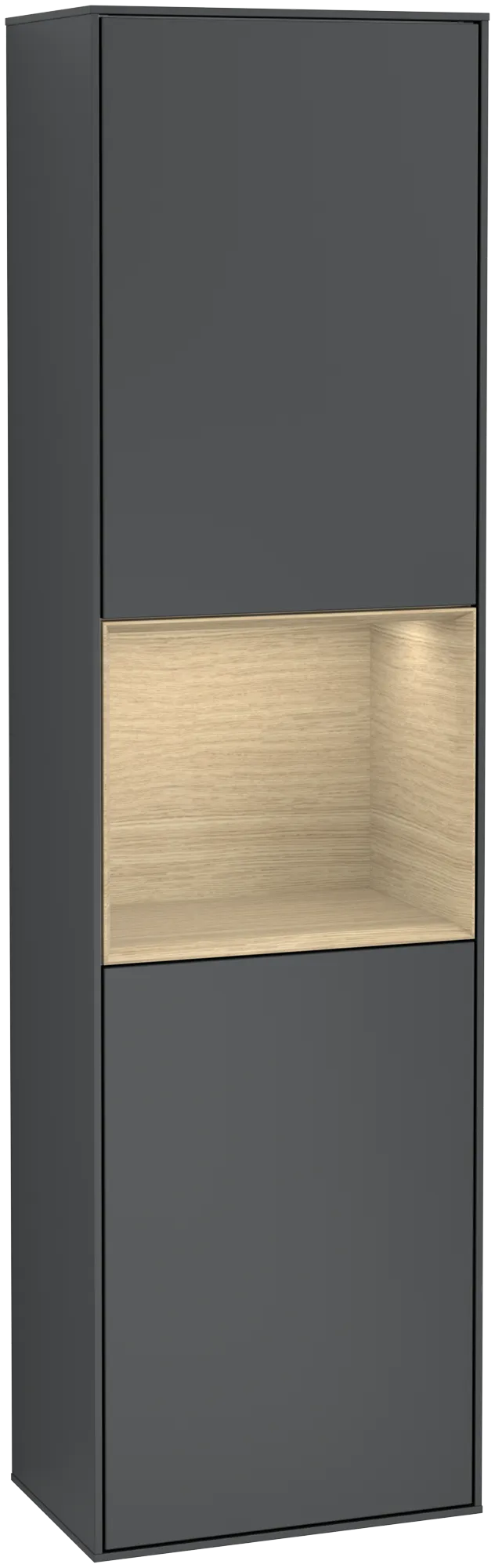 VILLEROY BOCH Finion Tall cabinet, with lighting, 2 doors, 418 x 1516 x 270 mm, Midnight Blue Matt Lacquer / Oak Veneer #G470PCHG resmi