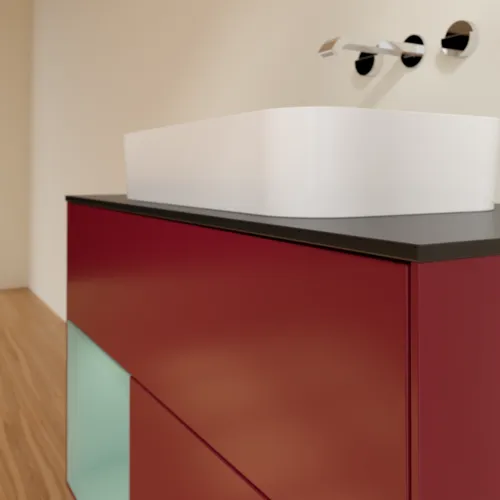 Bild von VILLEROY BOCH Finion Waschbeckenunterschrank, mit Beleuchtung, 2 Auszüge, 1000 x 603 x 501 mm, Peony Matt Lacquer / Olive Matt Lacquer / Glass Black Matt #G652GMHB