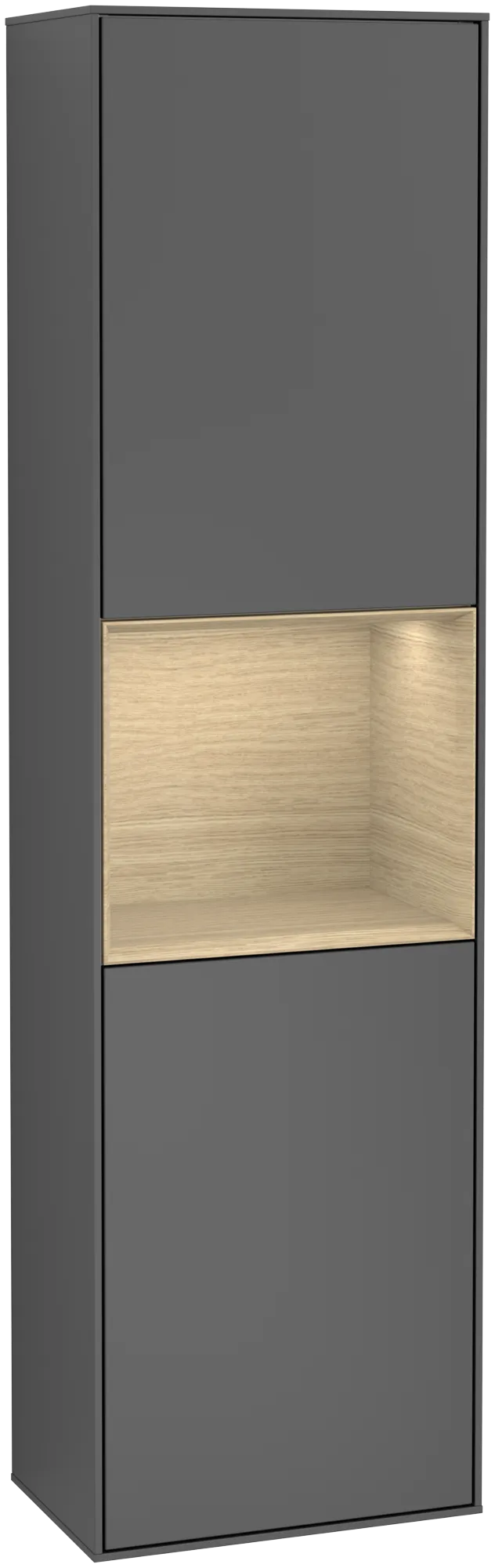 VILLEROY BOCH Finion Tall cabinet, with lighting, 2 doors, 418 x 1516 x 270 mm, Anthracite Matt Lacquer / Oak Veneer #G470PCGK resmi