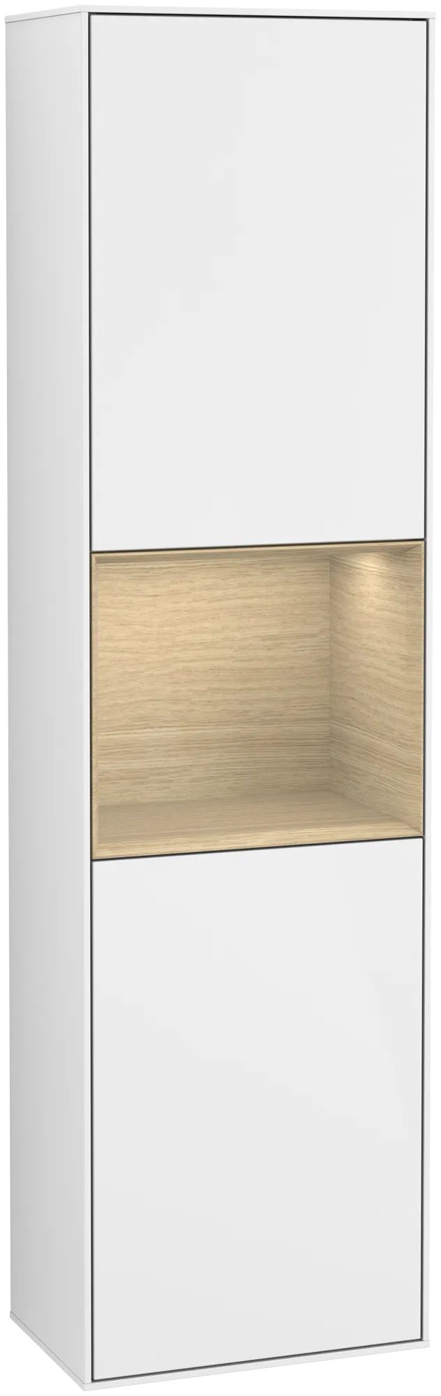 VILLEROY BOCH Finion Tall cabinet, with lighting, 2 doors, 418 x 1516 x 270 mm, Glossy White Lacquer / Oak Veneer #G470PCGF resmi