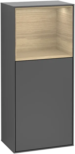 Bild von VILLEROY BOCH Finion Seitenschrank, mit Beleuchtung, 1 Tür, 418 x 936 x 270 mm, Anthracite Matt Lacquer / Oak Veneer #G500PCGK