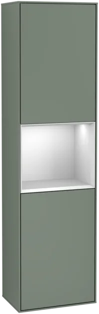 VILLEROY BOCH Finion Tall cabinet, with lighting, 2 doors, 418 x 1516 x 270 mm, Olive Matt Lacquer / White Matt Lacquer #G460MTGM resmi
