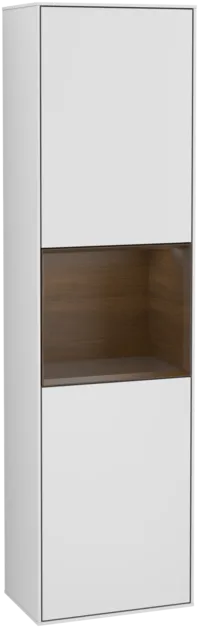 VILLEROY BOCH Finion Tall cabinet, with lighting, 2 doors, 418 x 1516 x 270 mm, White Matt Lacquer / Walnut Veneer #G460GNMT resmi