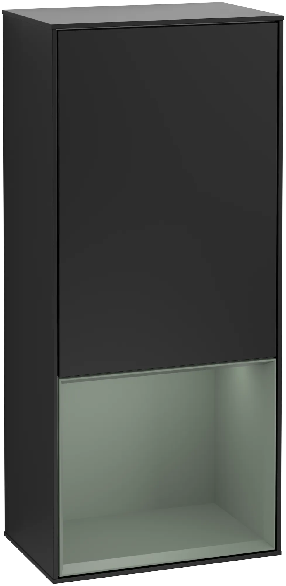 Bild von VILLEROY BOCH Finion Seitenschrank, mit Beleuchtung, 1 Tür, 418 x 936 x 270 mm, Black Matt Lacquer / Olive Matt Lacquer #G540GMPD