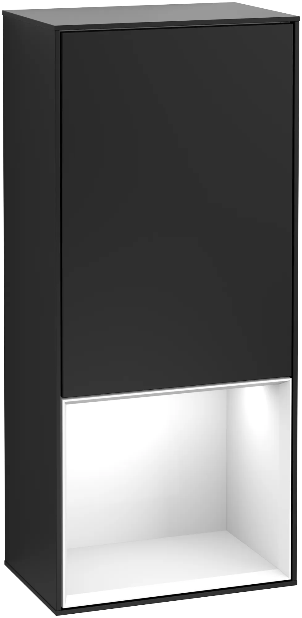 Bild von VILLEROY BOCH Finion Seitenschrank, mit Beleuchtung, 1 Tür, 418 x 936 x 270 mm, Black Matt Lacquer / Glossy White Lacquer #G550GFPD