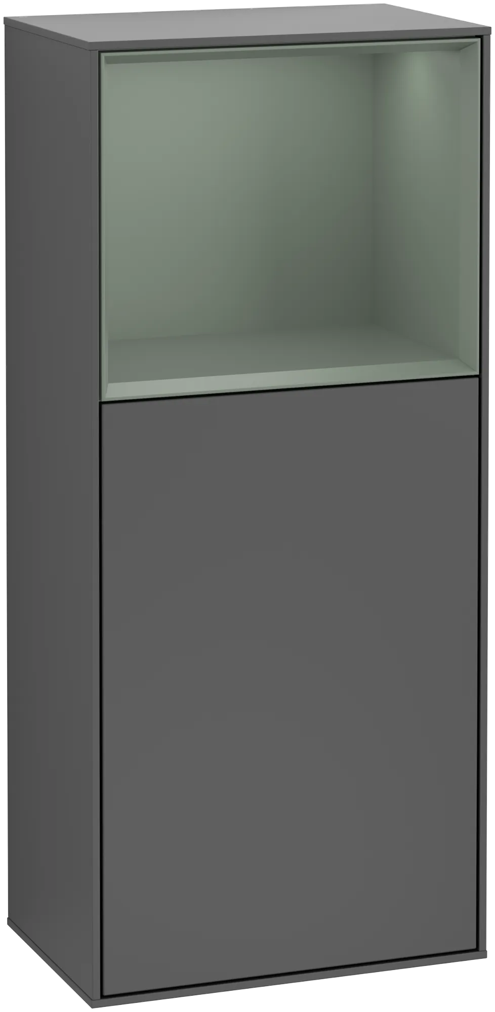Picture of VILLEROY BOCH Finion Side cabinet, with lighting, 1 door, 418 x 936 x 270 mm, Anthracite Matt Lacquer / Olive Matt Lacquer #G510GMGK