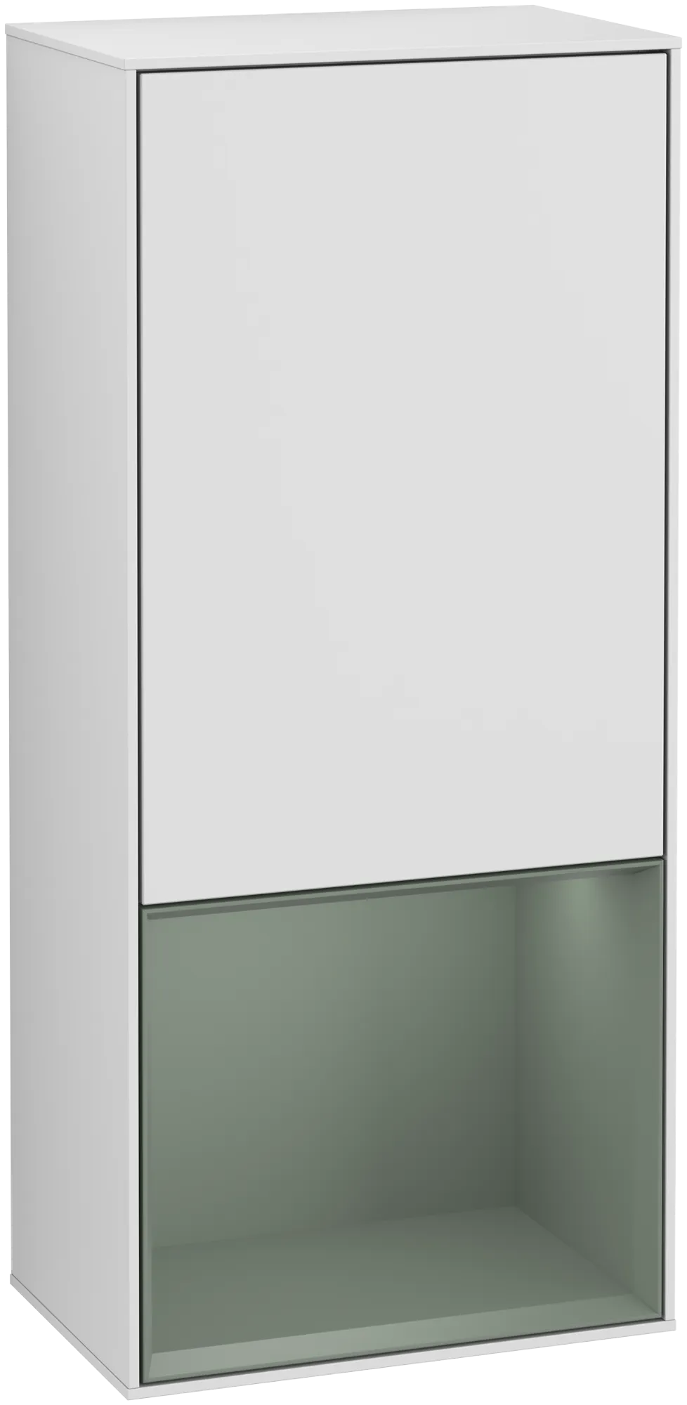 Bild von VILLEROY BOCH Finion Seitenschrank, mit Beleuchtung, 1 Tür, 418 x 936 x 270 mm, White Matt Lacquer / Olive Matt Lacquer #G540GMMT