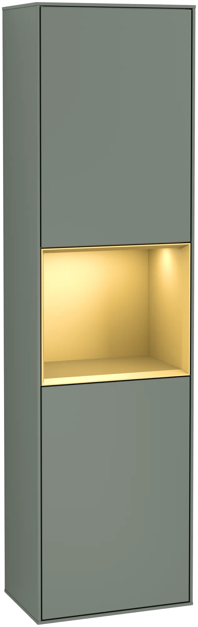 Bild von VILLEROY BOCH Finion Hochschrank, mit Beleuchtung, 2 Türen, 418 x 1516 x 270 mm, Olive Matt Lacquer / Gold Matt Lacquer #G470HFGM